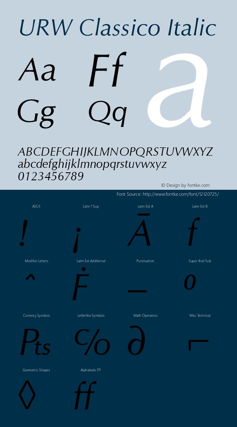 URW Classico Italic Version 2.00图片样张