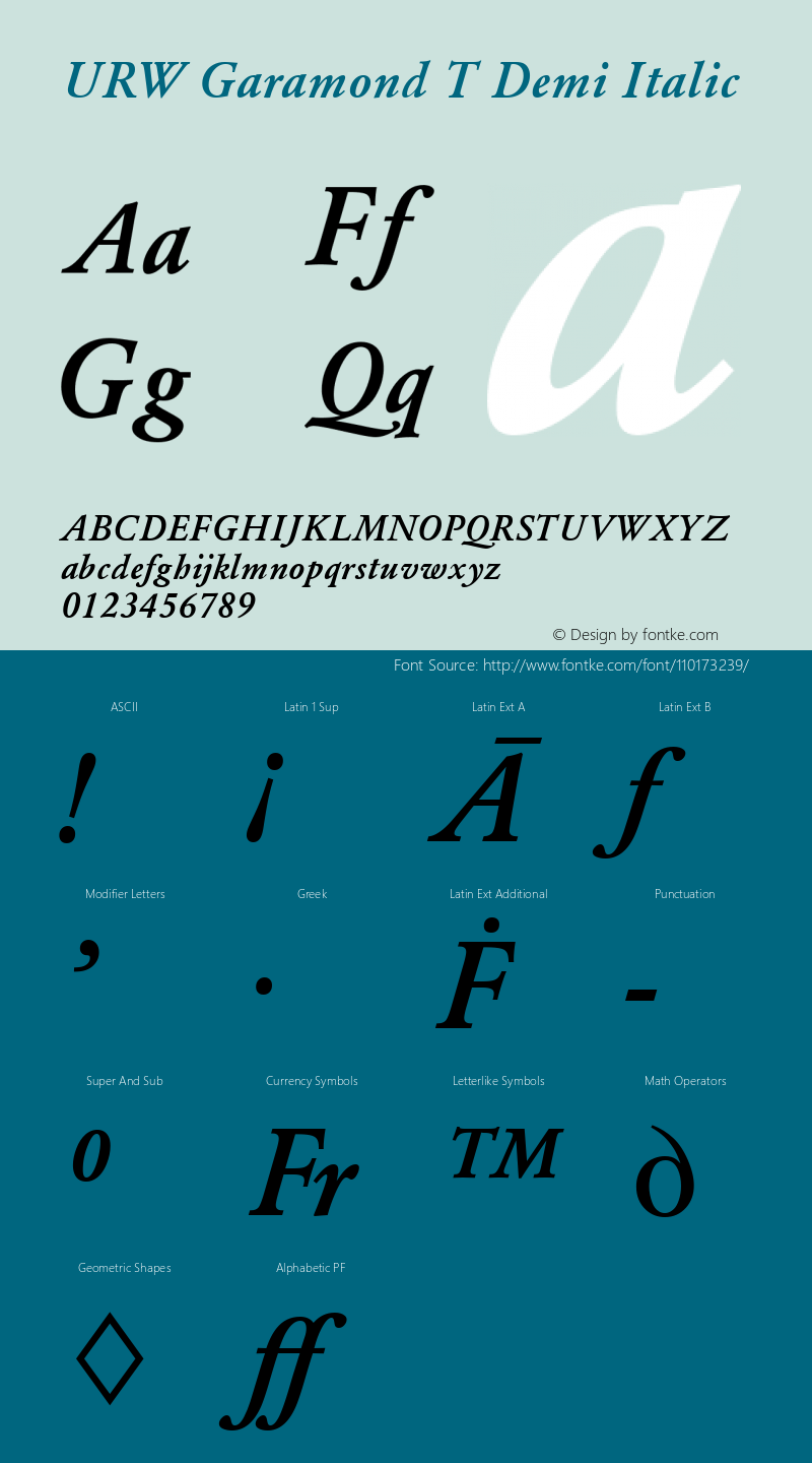 URWGaramondTDem Italic Version 1.10图片样张