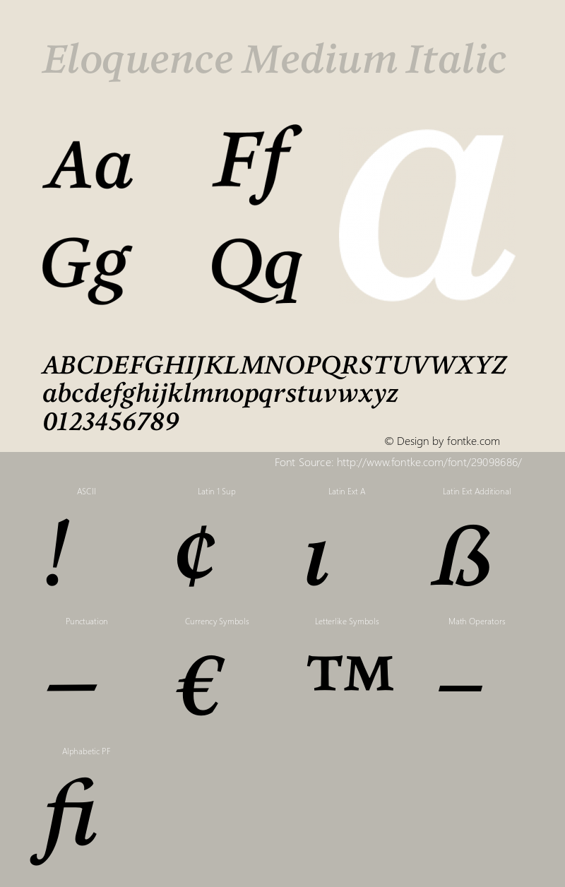 Eloquence Medium Italic Version 1.000图片样张