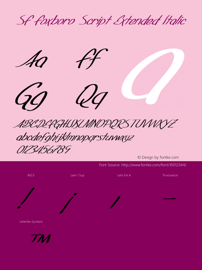 SF Foxboro Script Extended Italic ver 1.0; 2000. Freeware for non-commercial use.图片样张