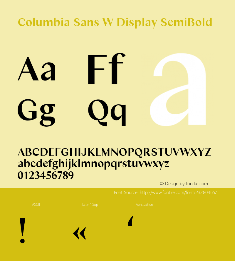 Columbia Sans W Disp SemiBd Version 1.001;PS 1.1;hotconv 1.0.88;makeotf.lib2.5.647800; ttfautohint (v1.3.34-f4db)图片样张