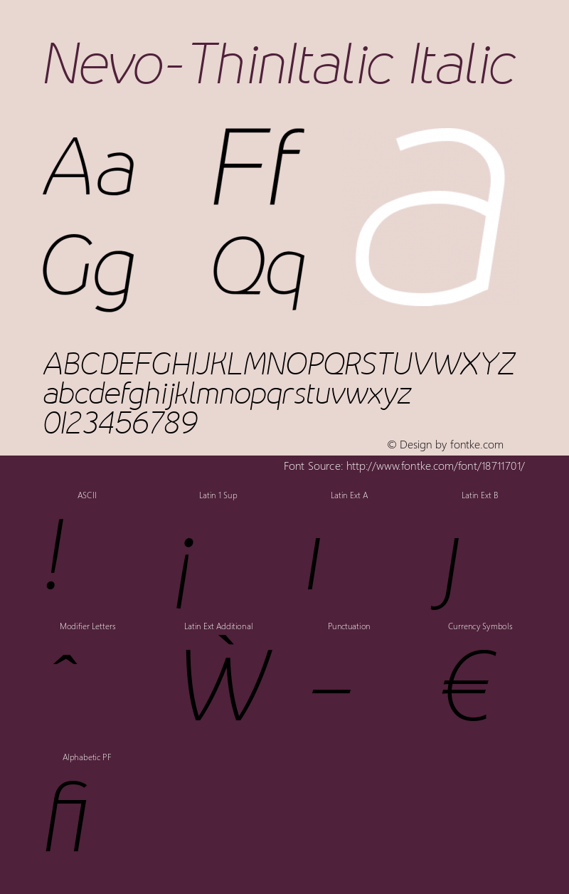 Nevo-ThinItalic Italic Version 1.000图片样张