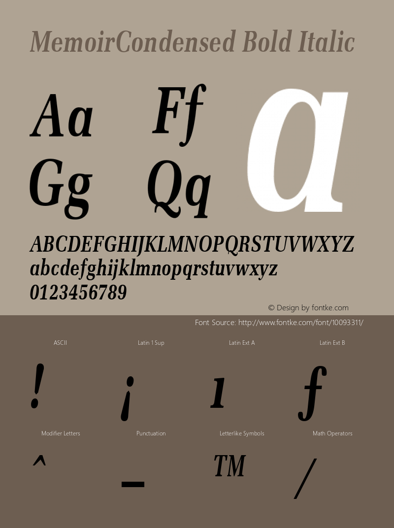 MemoirCondensed Bold Italic The IMSI MasterFonts Collection, tm 1995, 1996 IMSI (International Microcomputer Software Inc.)图片样张