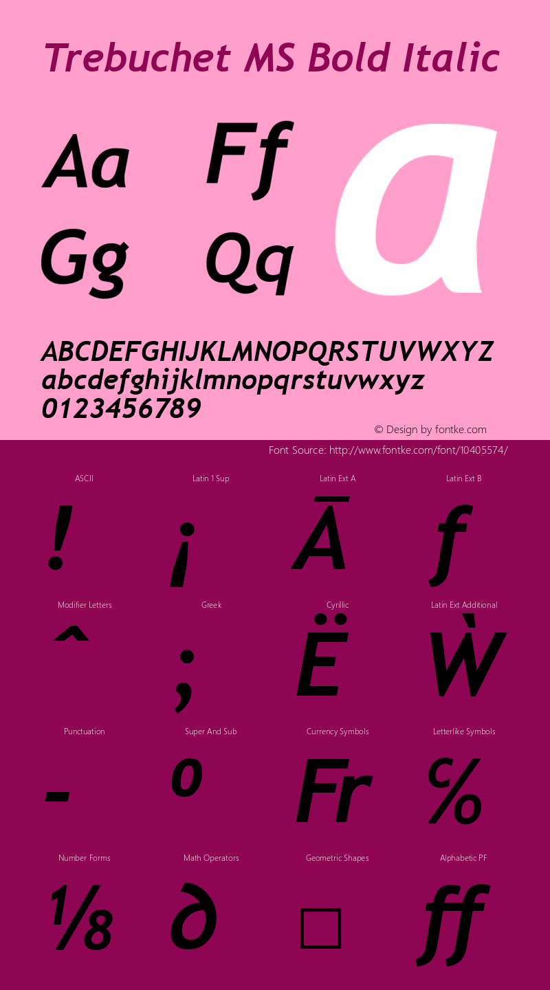 Trebuchet MS Bold Italic Version 5.10图片样张