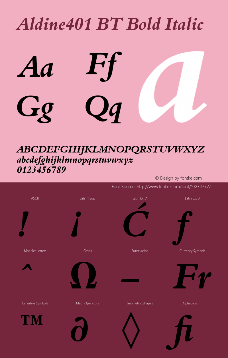 Aldine401 BT Bold Italic Version 1.01 emb4-OT图片样张