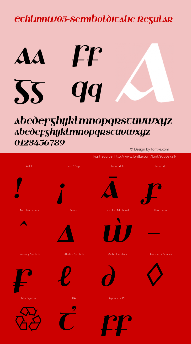 Ethlinn W05 SemiBold Italic Version 2.00图片样张
