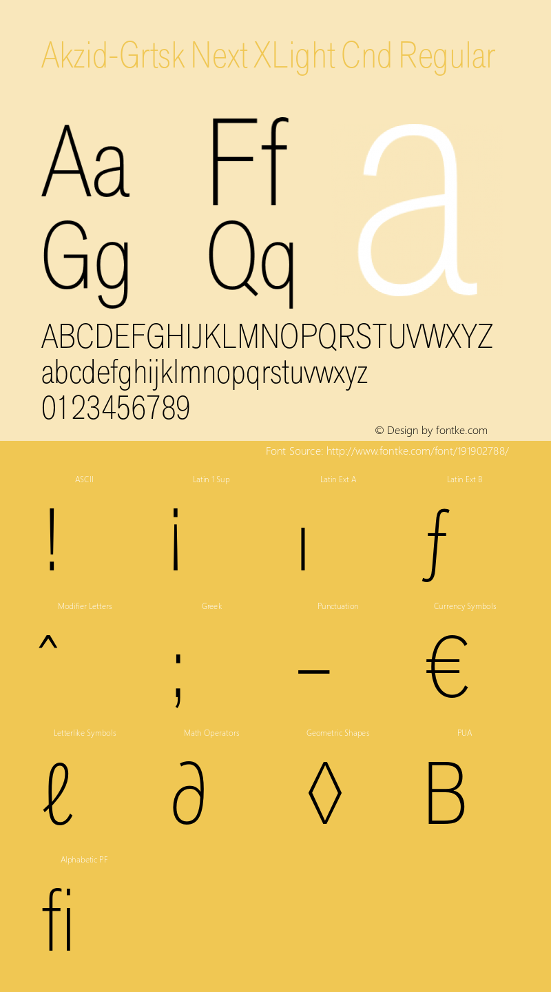 Akzid-Grtsk Next XLight Cnd Version 001.001;Core 1.0.01;otf.5.04.2741;13.02W图片样张