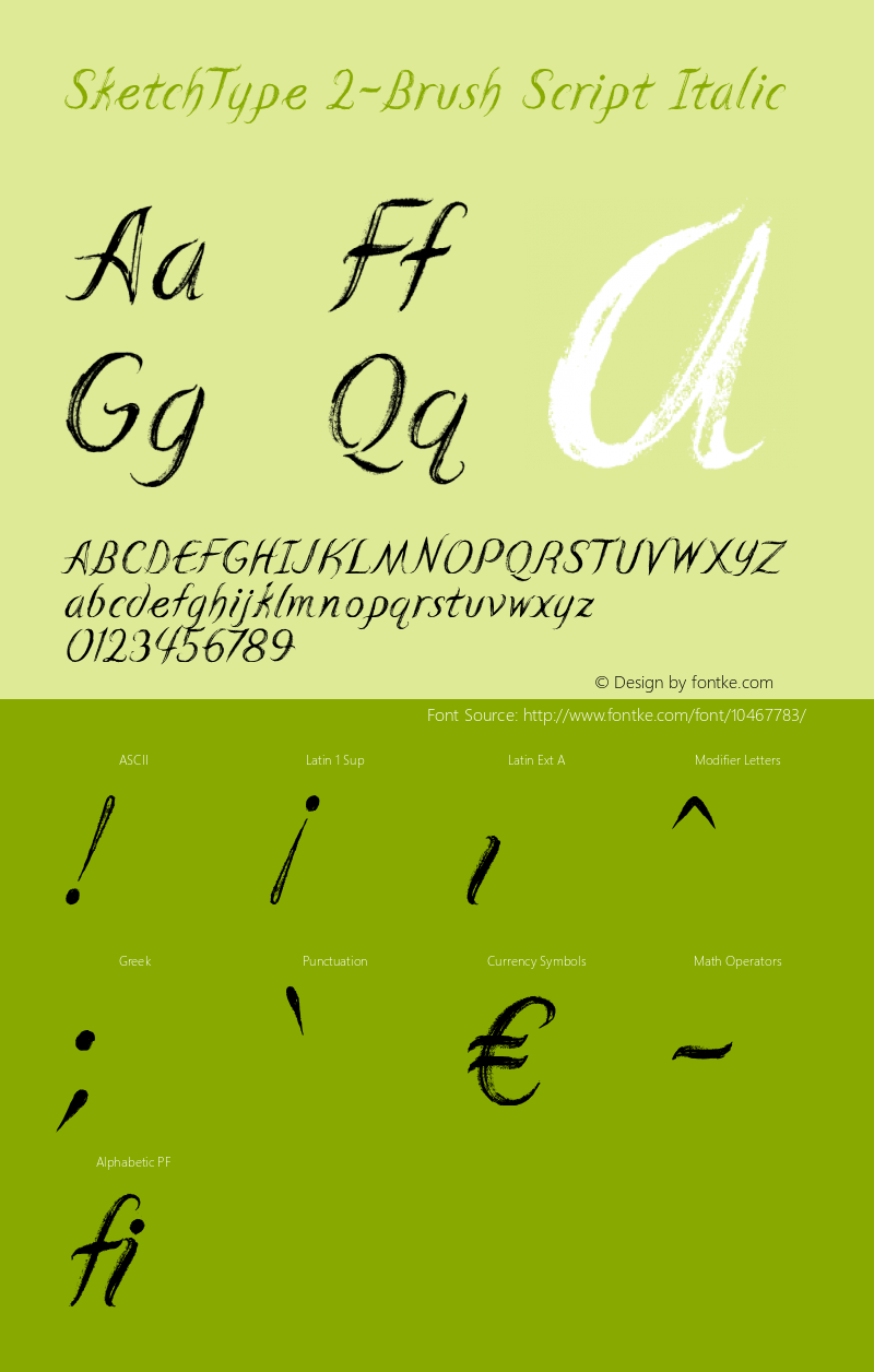 SketchType 2-Brush Script Italic Version 1.01 October 2, 2012图片样张