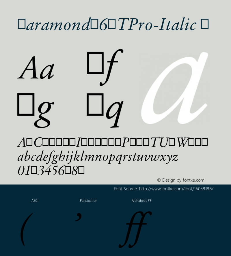 Garamond96DTPro-Italic ☞ Version 1.00 CFF OTF Pro. DTP Types Limited Mar 08 2007;com.myfonts.easy.dtptypes.garamond-nine-six-dt.italic.wfkit2.version.31kK图片样张