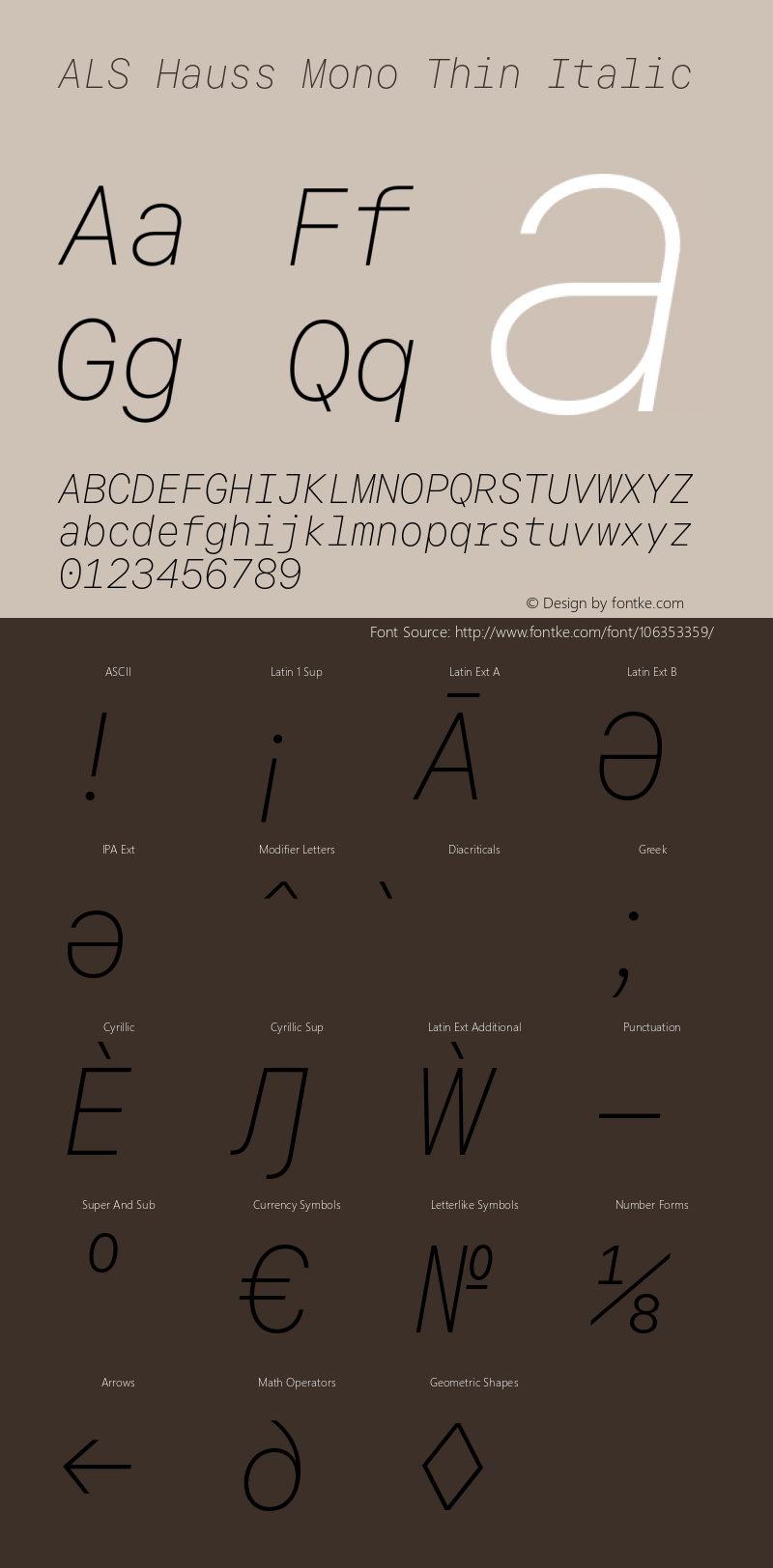 ALS Hauss Mono Thin Italic Version 1.300;hotconv 1.0.109;makeotfexe 2.5.65596图片样张