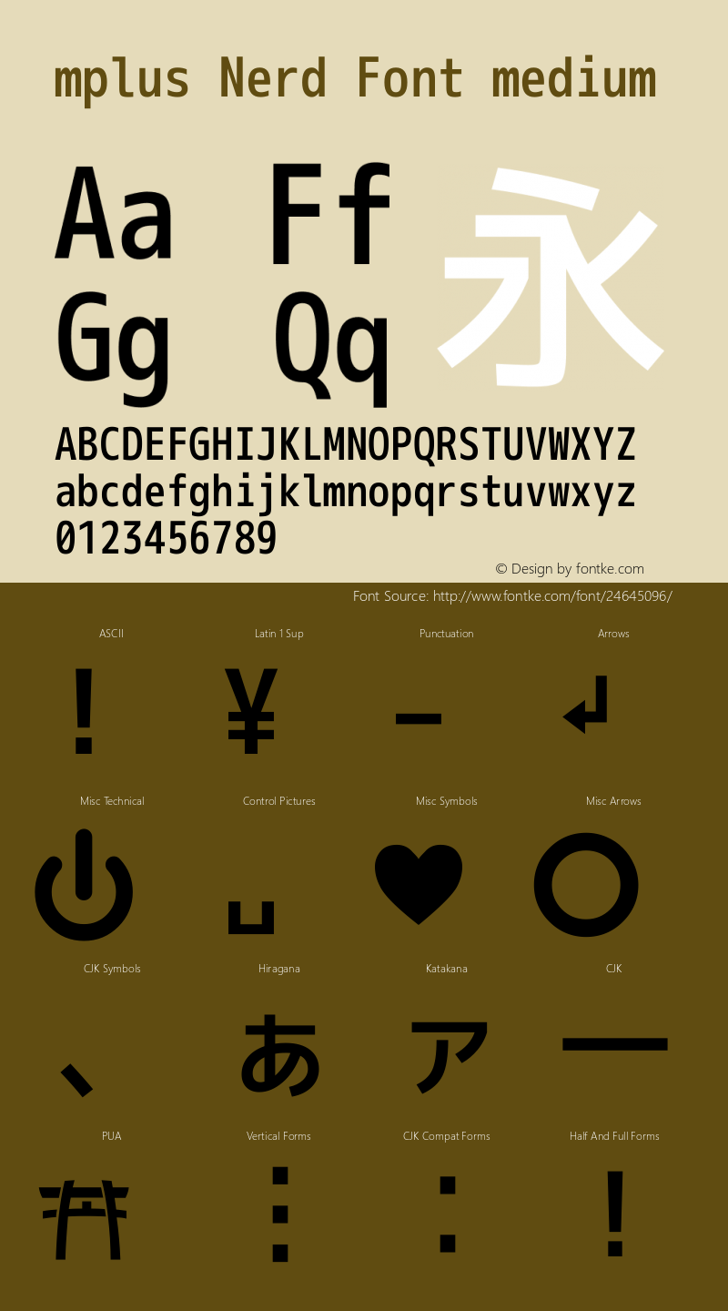M+ 1m medium Nerd Font Complete Version 1.018;Nerd Fonts 1.2图片样张