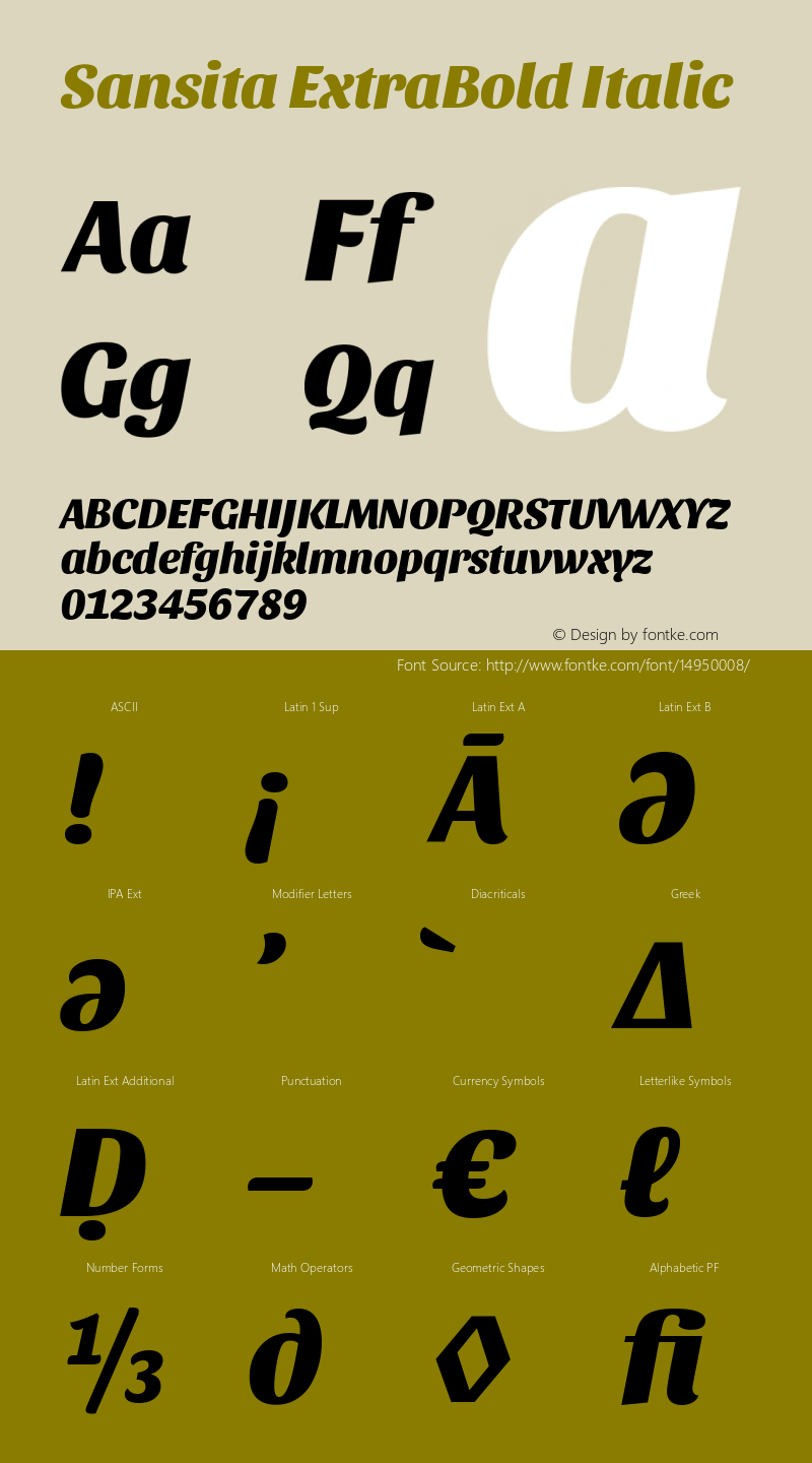 Sansita ExtraBold Italic Version 1.005;PS 001.005;hotconv 1.0.70;makeotf.lib2.5.58329图片样张