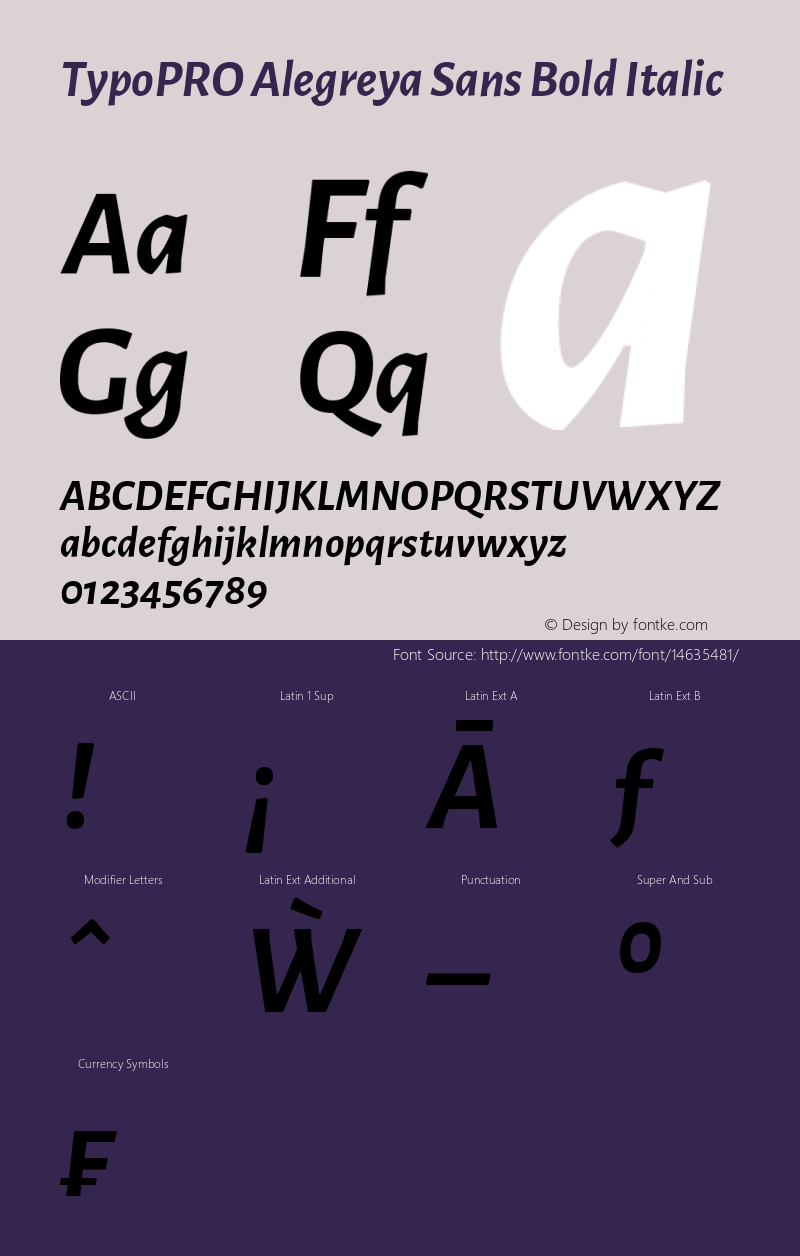 TypoPRO Alegreya Sans Bold Italic Version 1.000;PS 001.000;hotconv 1.0.70;makeotf.lib2.5.58329 DEVELOPMENT图片样张