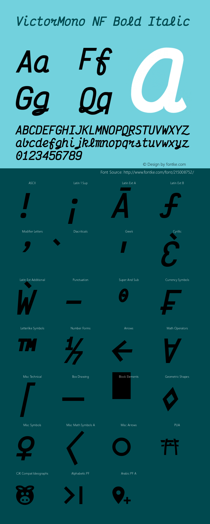 Victor Mono Bold Italic Nerd Font Complete Mono Windows Compatible Version 1.410;Nerd Fonts 2.1.0图片样张