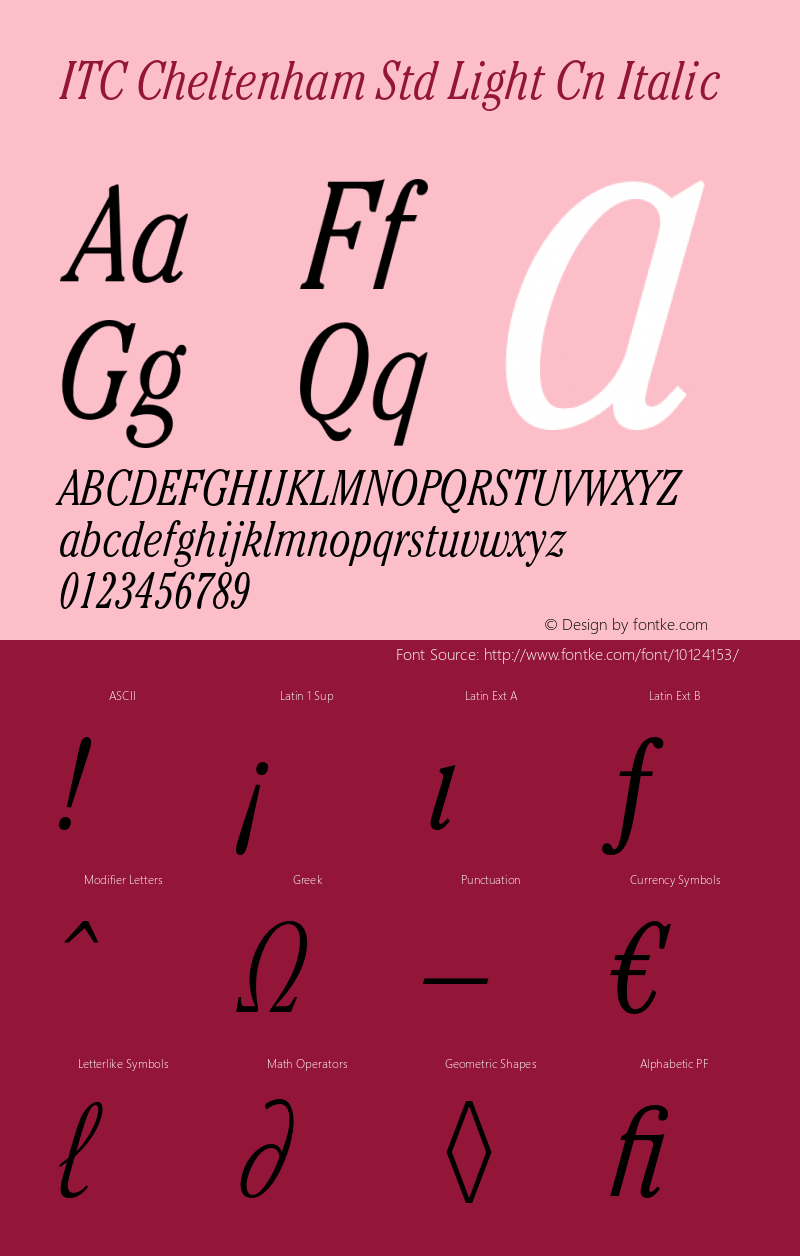 ITC Cheltenham Std Light Cn Italic OTF 1.018;PS 001.001;Core 1.0.31;makeotf.lib1.4.1585图片样张