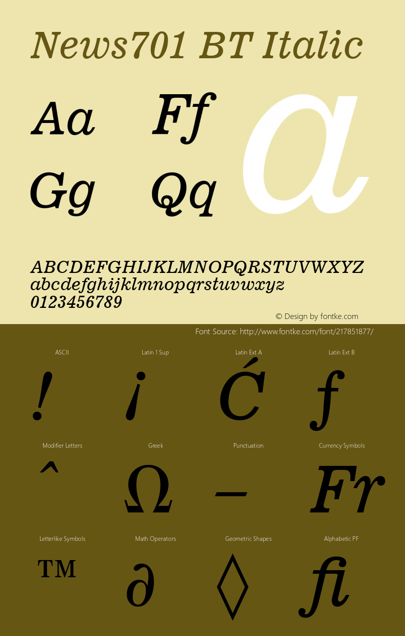 News701 BT Italic Version 1.01 emb4-OT图片样张