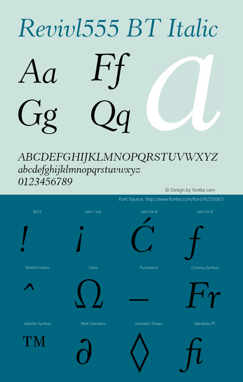 Revivl555 BT Italic Version 1.01 emb4-OT图片样张