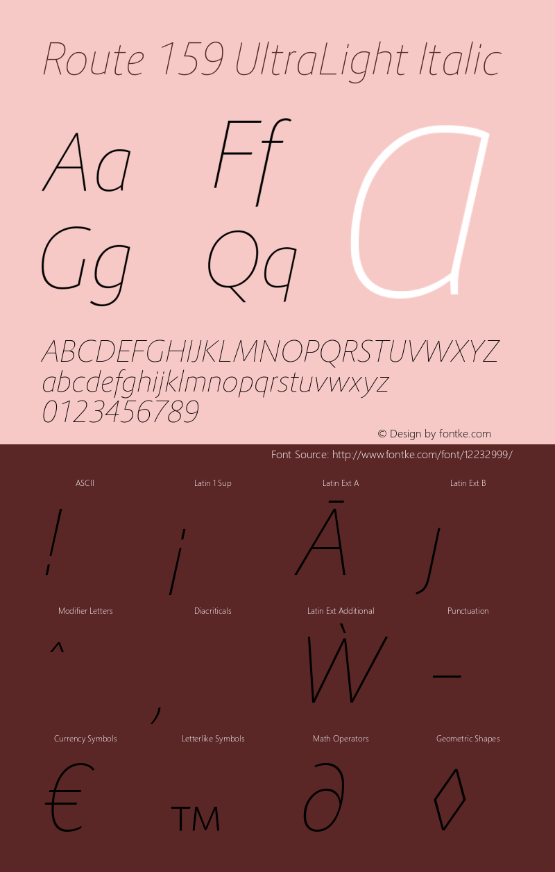 Route 159 UltraLight Italic Version 1.000;PS 001.000;hotconv 1.0.70;makeotf.lib2.5.58329图片样张