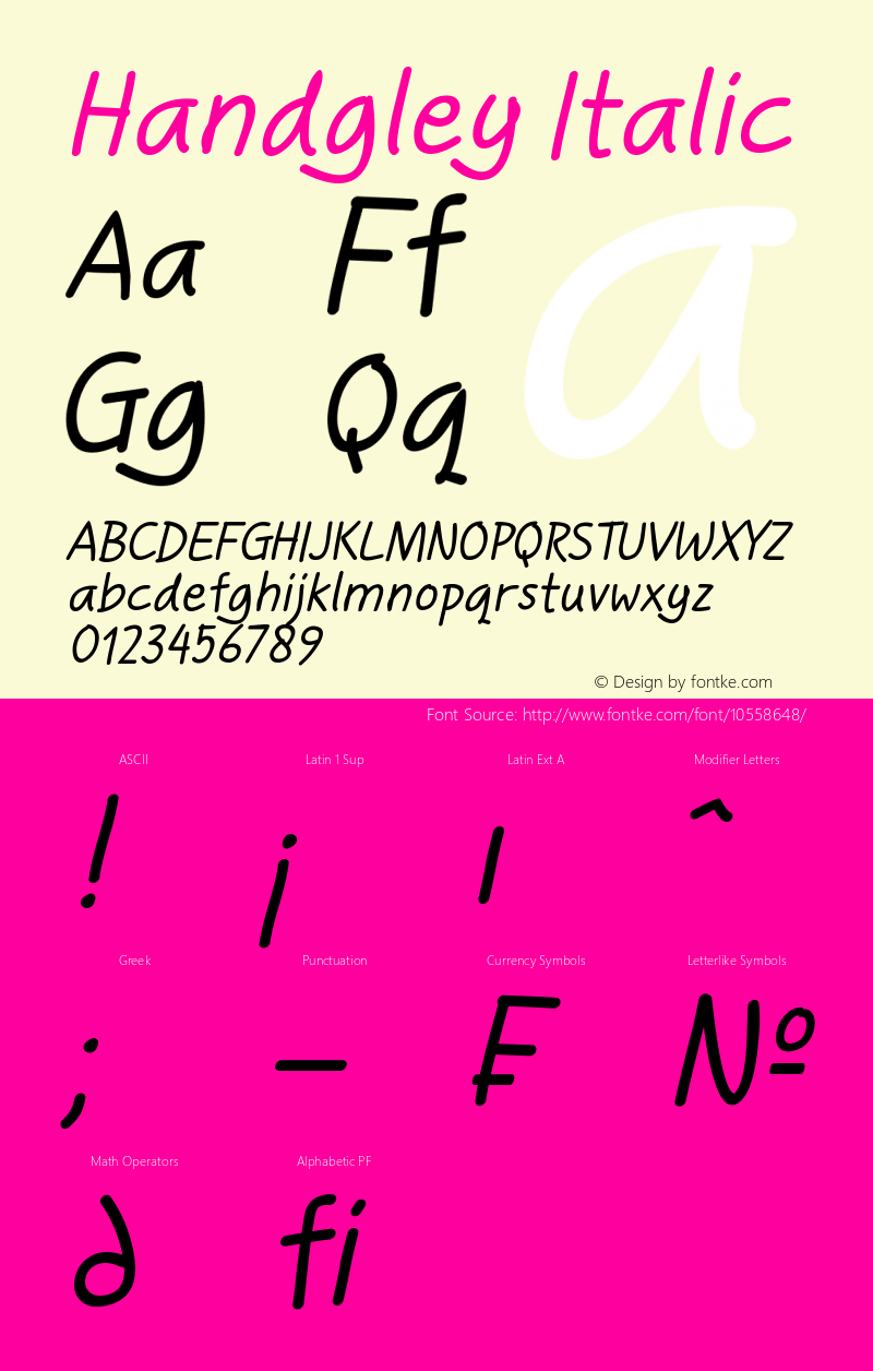 Handgley Italic Version 1.00 June 7, 2014, initial release图片样张