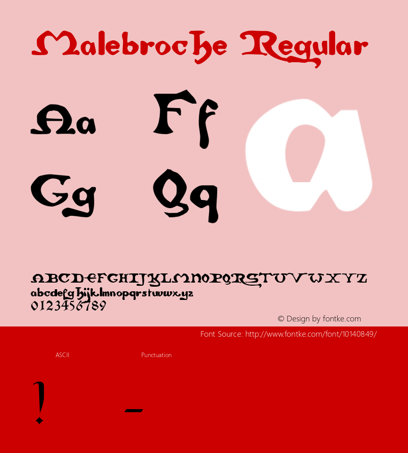 Malebroche Regular Macromedia Fontographer 4.1 26/04/2005图片样张