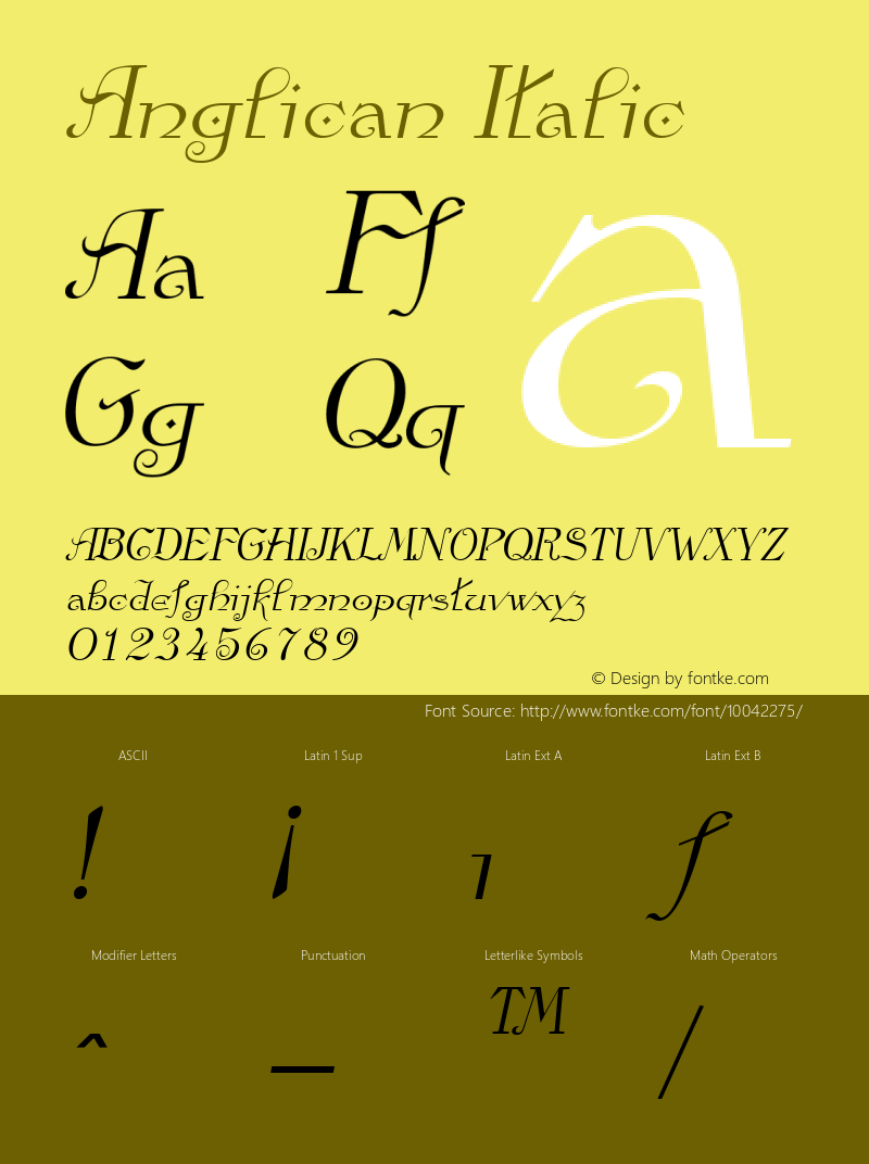 Anglican Italic The IMSI MasterFonts Collection, tm 1995, 1996 IMSI (International Microcomputer Software Inc.)图片样张