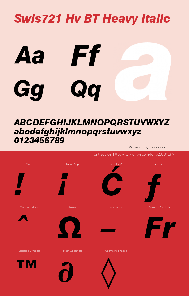 Swiss 721 Heavy Italic BT Version 2.1图片样张