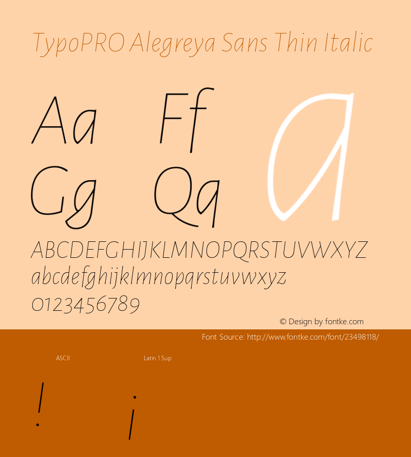 TypoPRO Alegreya Sans Thin Italic Version 1.001;PS 001.001;hotconv 1.0.70;makeotf.lib2.5.58329 DEVELOPMENT; ttfautohint (v0.97) -l 8 -r 50 -G 200 -x 17 -f dflt -w G -W图片样张