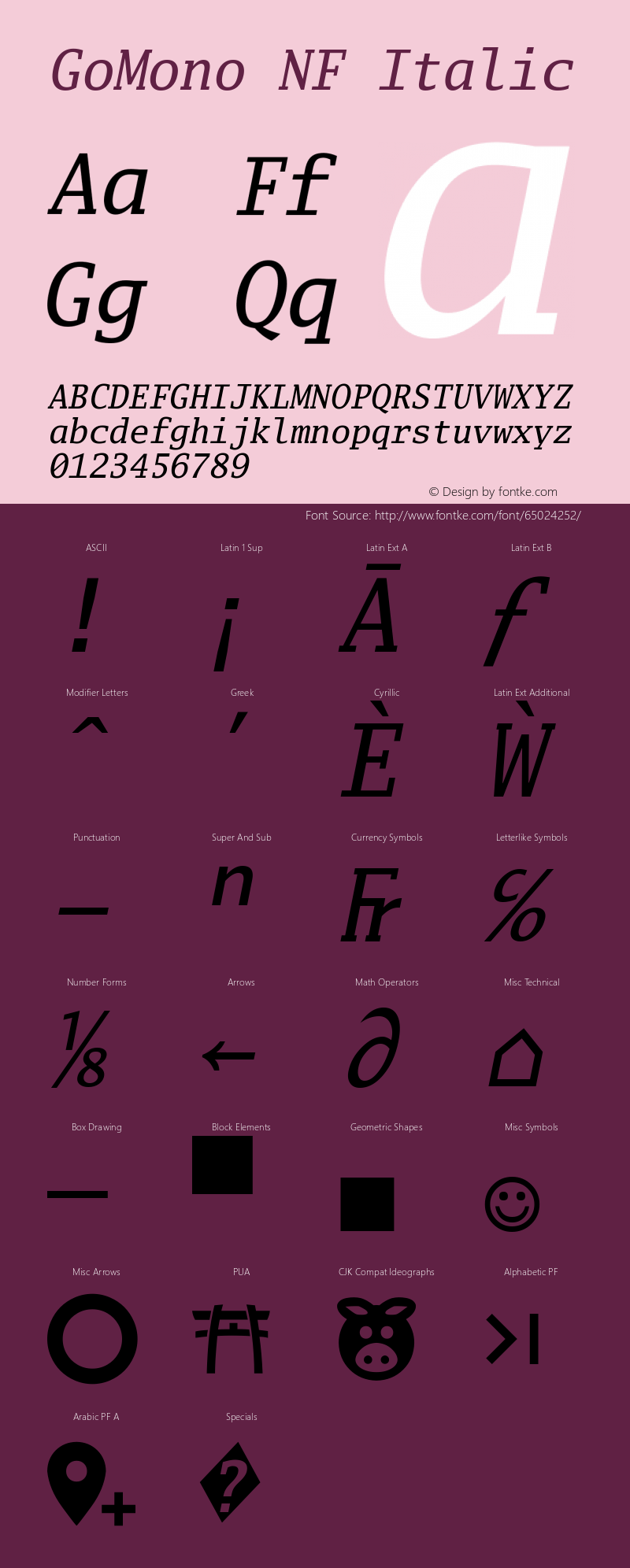 Go Mono Italic Nerd Font Complete Windows Compatible Version 2.008; ttfautohint (v1.6)图片样张