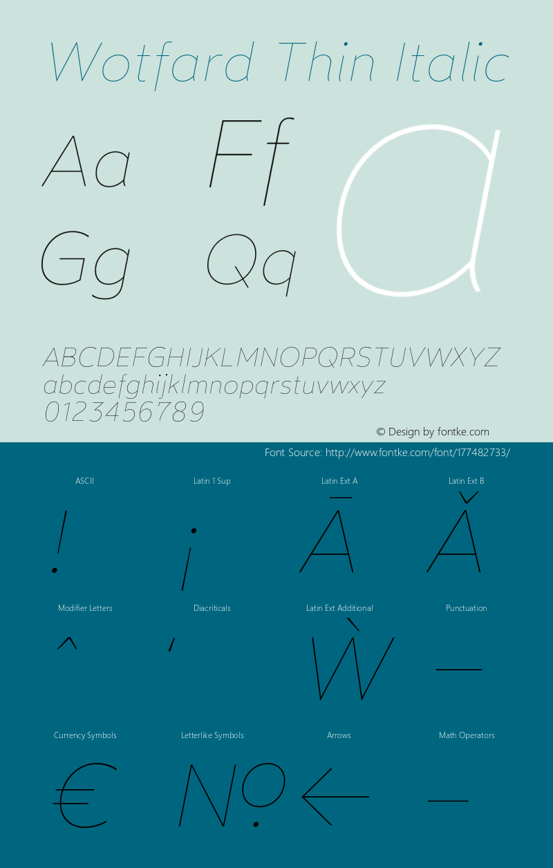Wotfard Thin Italic Version 1.000;hotconv 1.0.109;makeotfexe 2.5.65596图片样张
