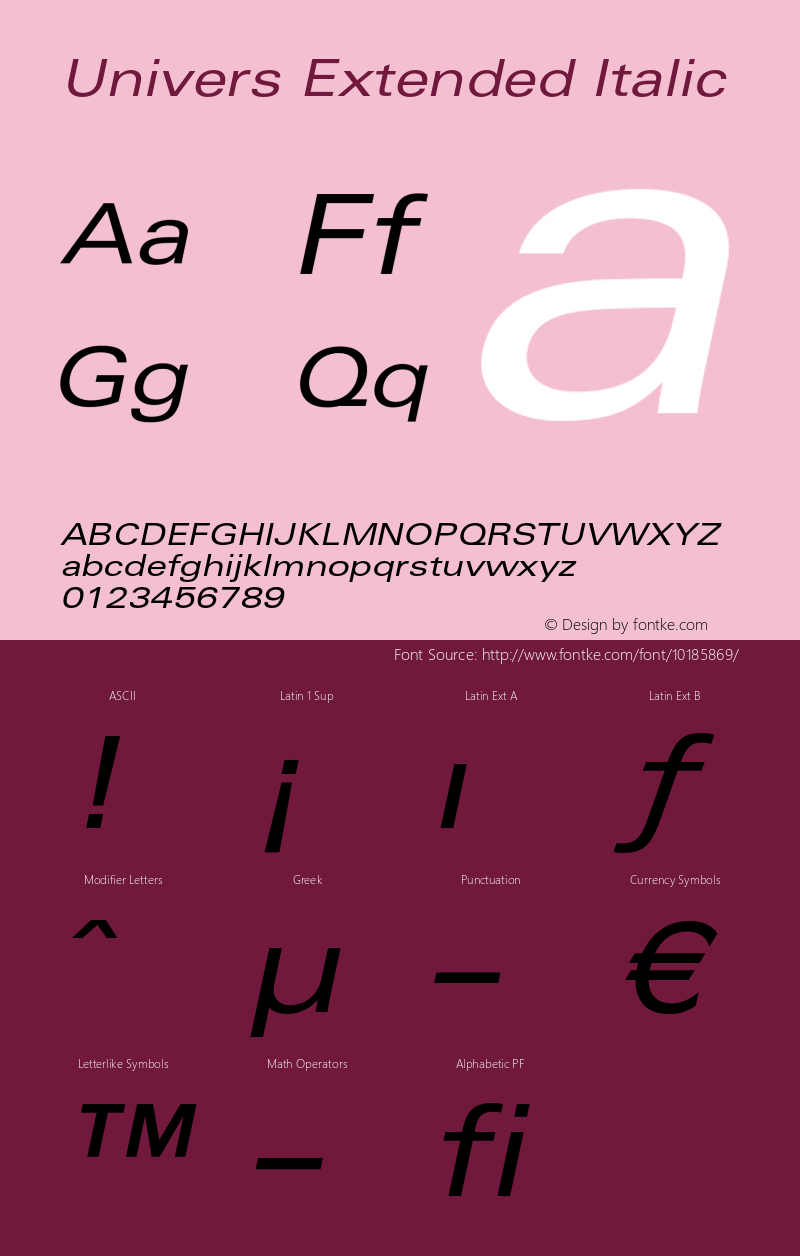 Univers Extended Italic OTF 1.0;PS 001.001;Core 1.0.22图片样张