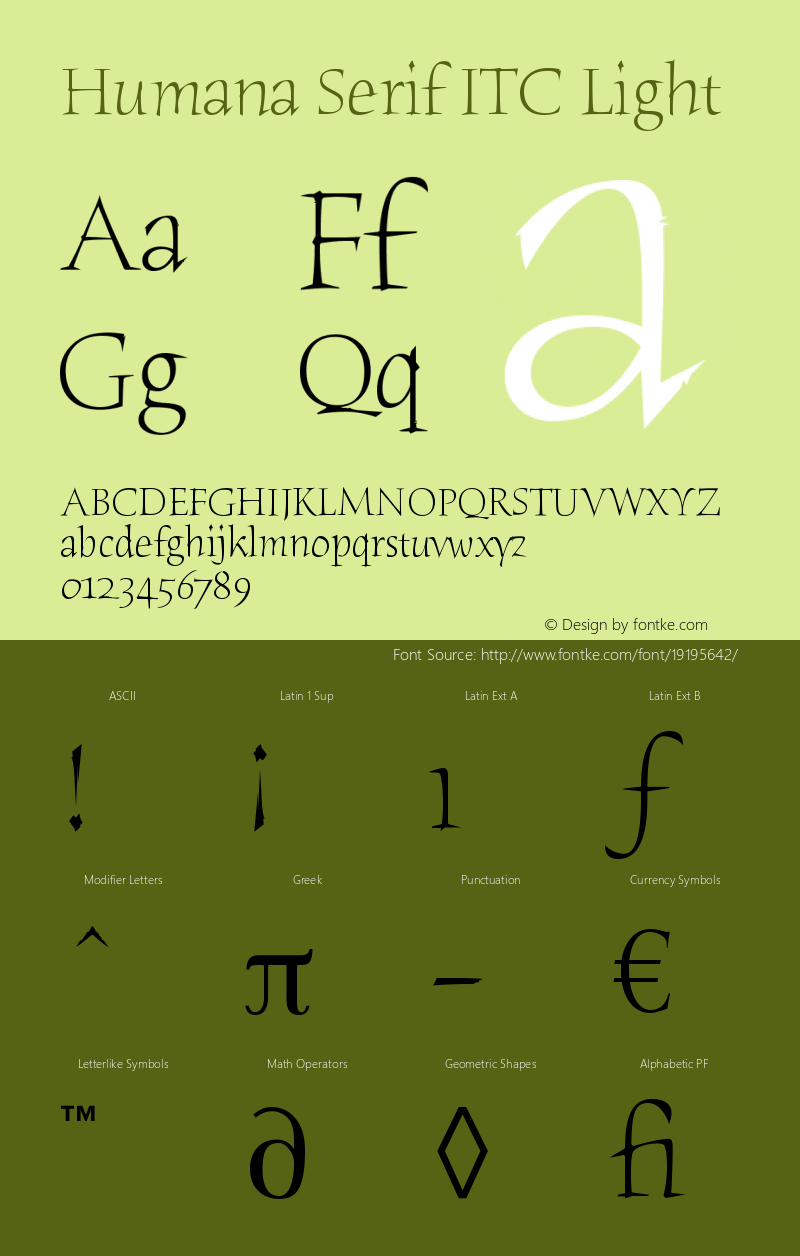 Humana Serif ITC Light Version 005.000图片样张