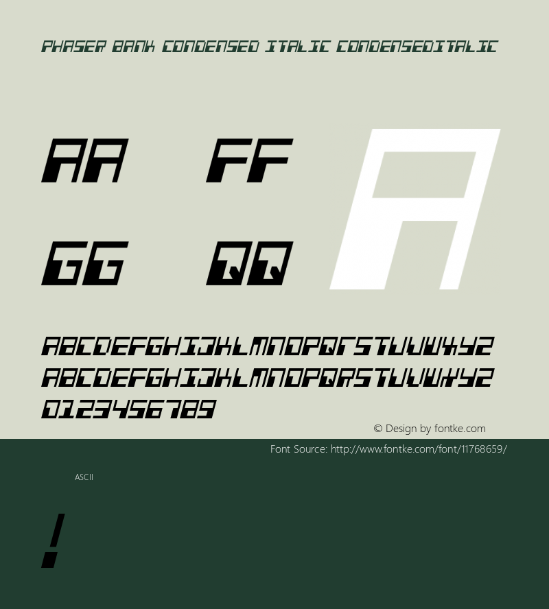 Phaser Bank Condensed Italic CondensedItalic Version 001.000图片样张