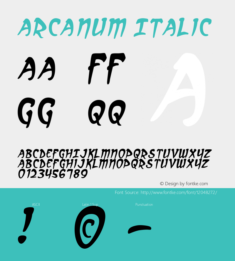 Arcanum Italic Macromedia Fontographer 4.1 5/8/01图片样张