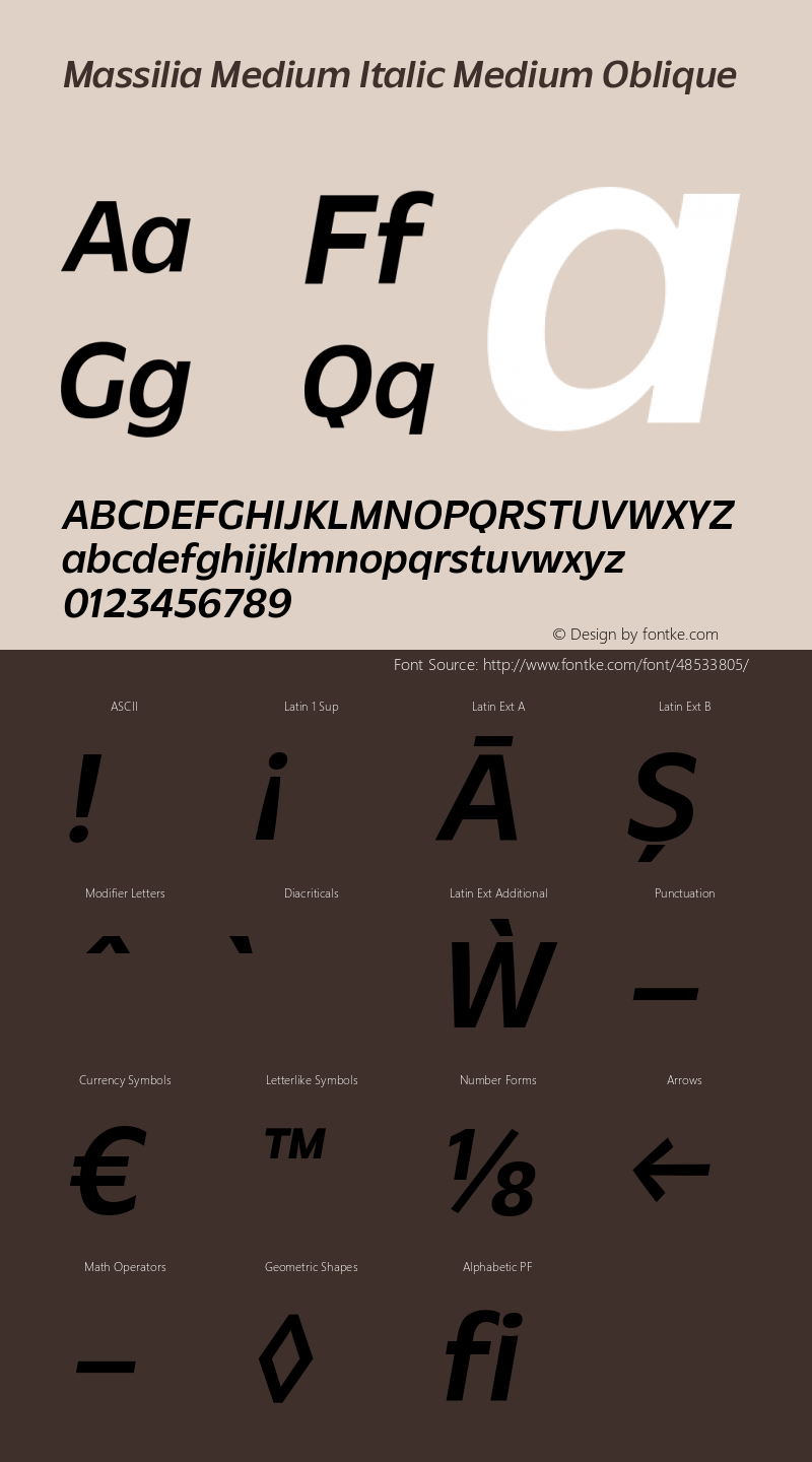 Massilia Medium Italic Medium Oblique Version 1.000;hotconv 1.0.109;makeotfexe 2.5.65596图片样张