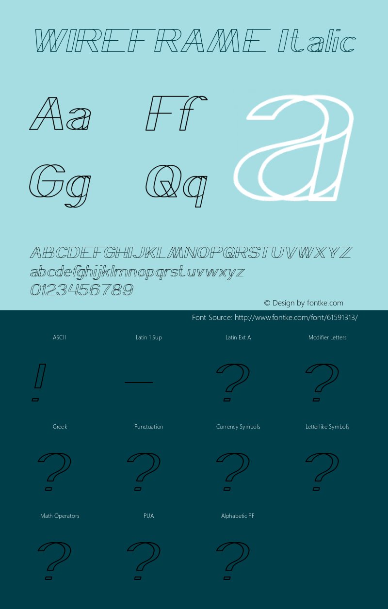 WIREFRAME Italic Version 1.00;November 7, 2019;FontCreator 11.5.0.2430 64-bit图片样张