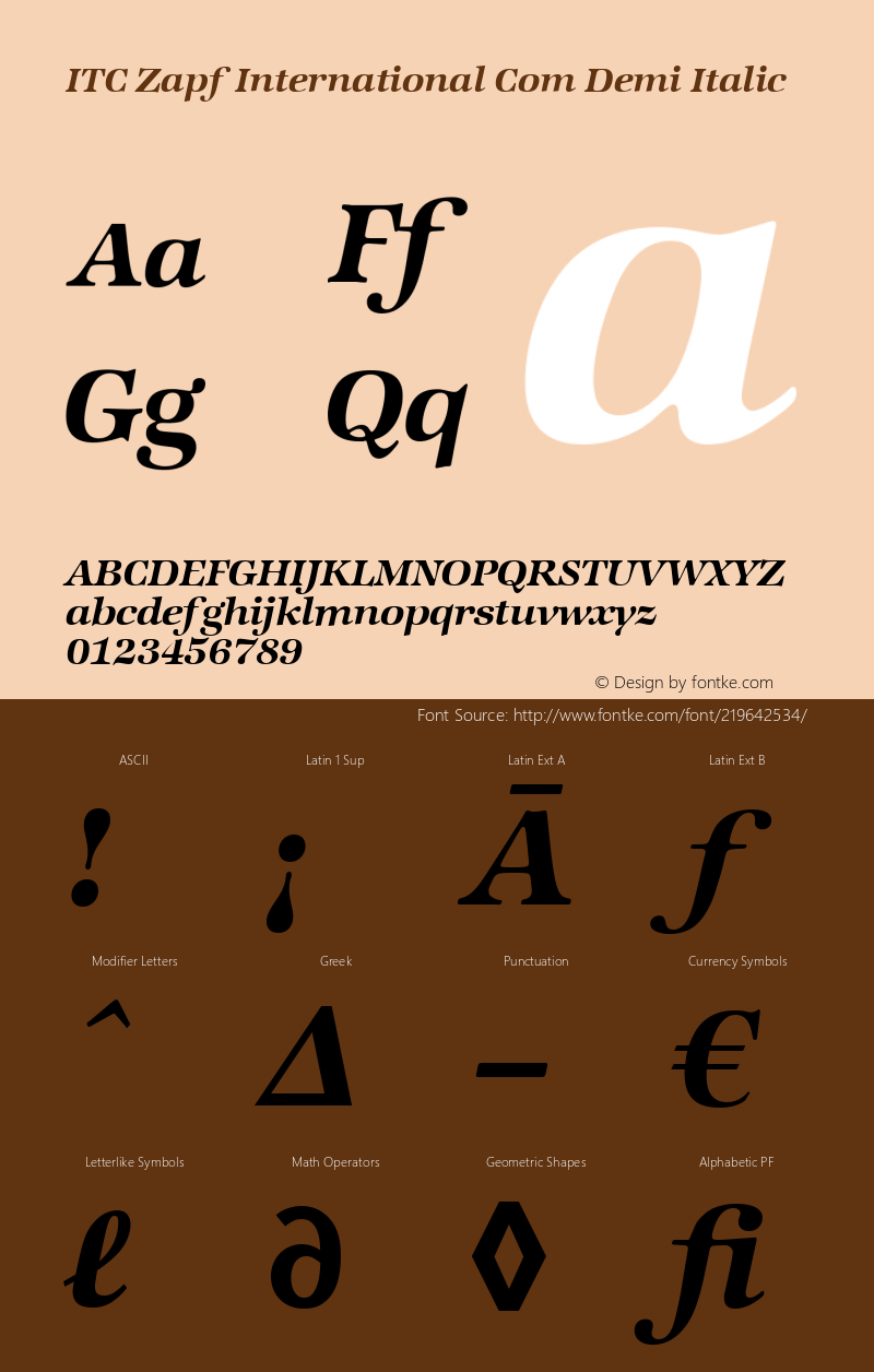 ITC Zapf International Com Demi Italic Version 1.01图片样张