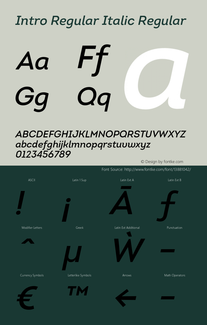 Intro Regular Italic Regular Version 1.000;PS 001.001;hotconv 1.0.56图片样张