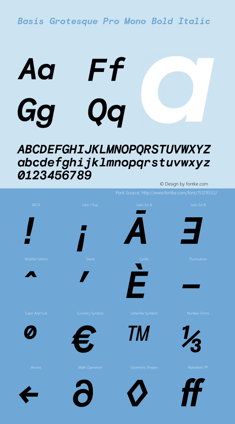 Basis Grotesque Pro Mono Bold Italic Version 1.000图片样张