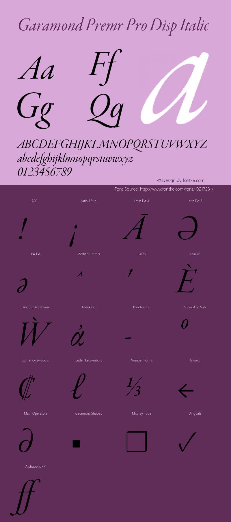 Garamond Premr Pro Disp Italic Version 2.000;PS 2.000;hotconv 1.0.50;makeotf.lib2.0.16970图片样张