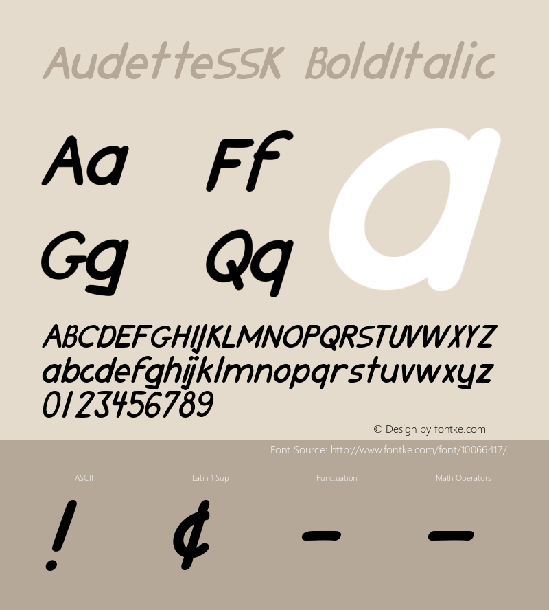 AudetteSSK BoldItalic Macromedia Fontographer 4.1 8/11/95图片样张