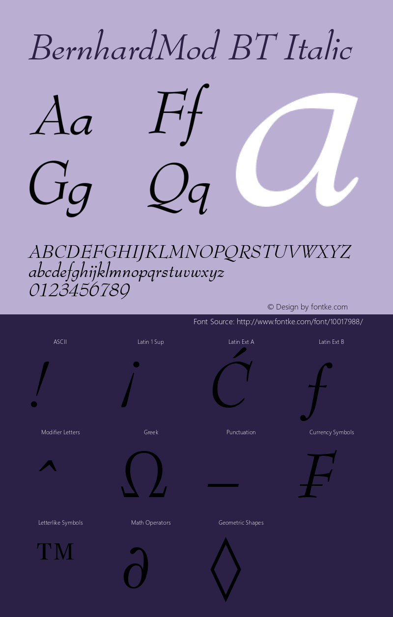 BernhardMod BT Italic mfgpctt-v4.4 Dec 10 1998图片样张