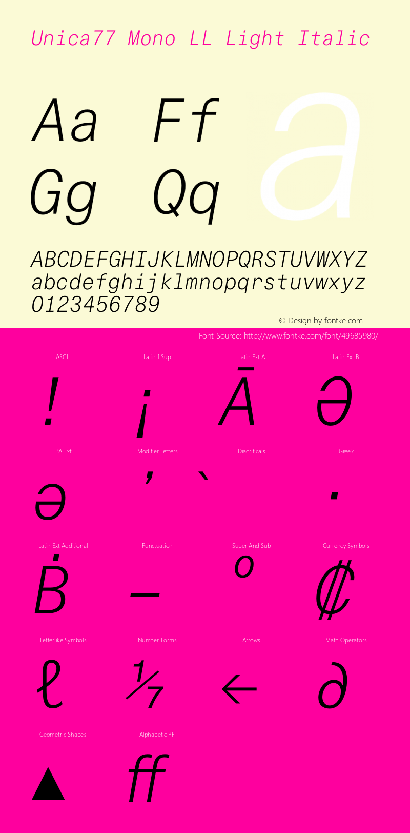 Unica77 Mono LL Light Italic Version 3.000; build 0003 | wf-rip DC20190925图片样张