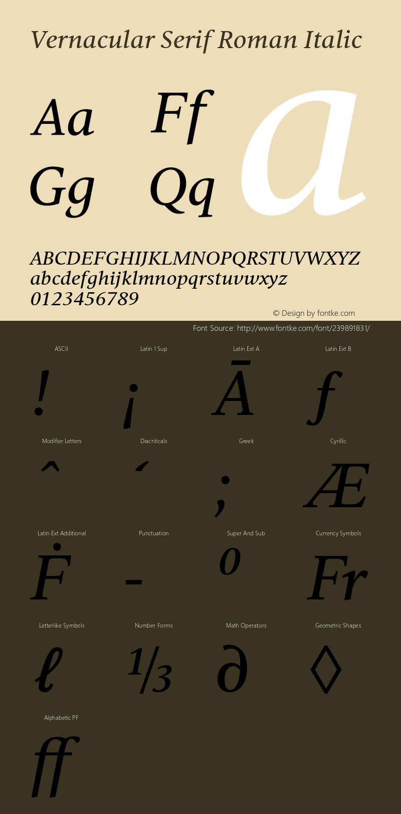 Vernacular Serif Roman Italic Version 3.00; ttfautohint (v1.5)图片样张