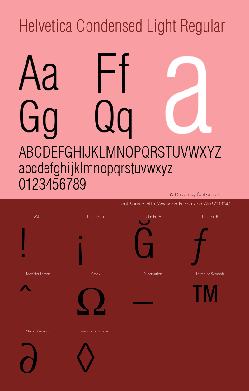Helvetica Condensed Light Macromedia Fontographer 4.1.4 15/3/04图片样张