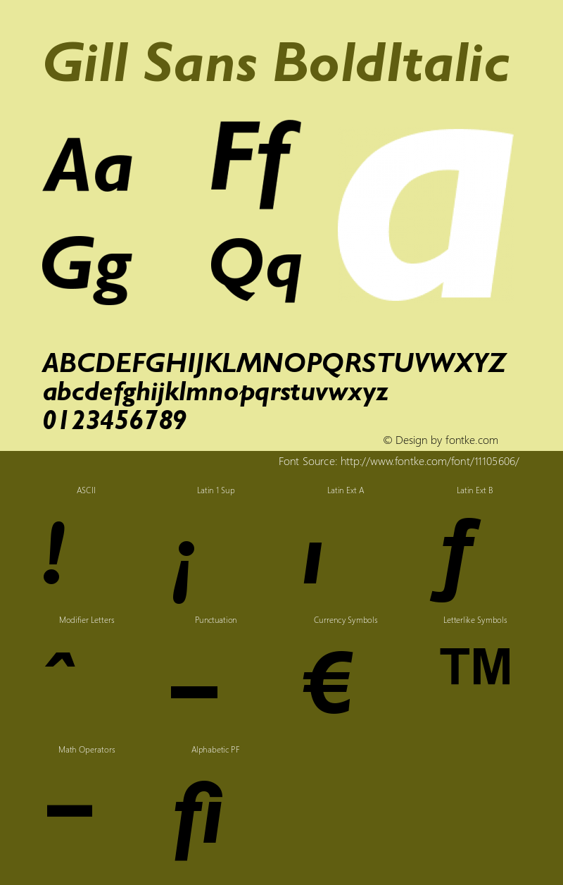 Gill Sans BoldItalic Version 001.003图片样张