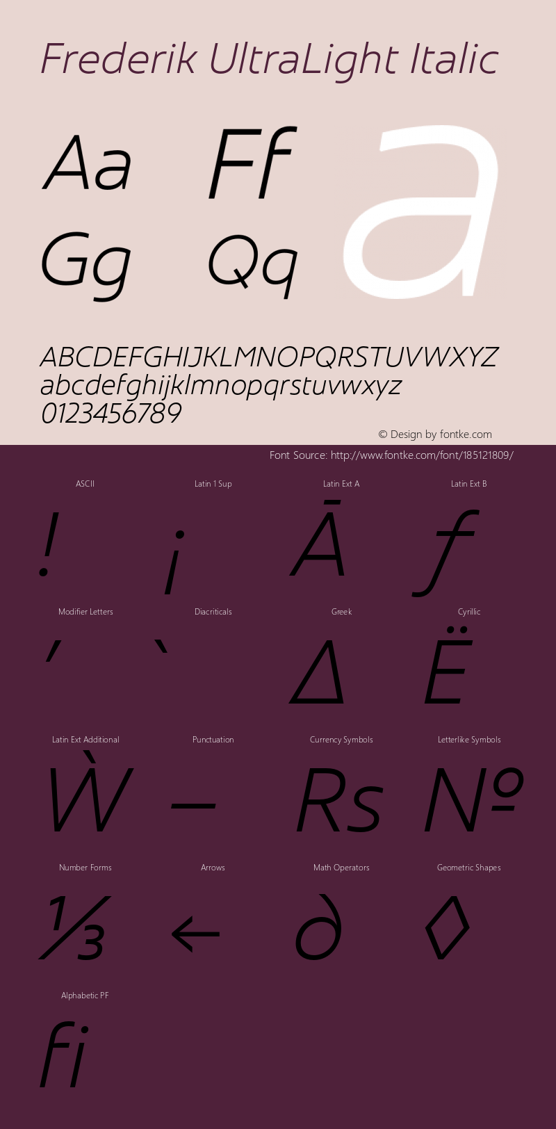 Frederik UltraLight Italic Version 001.000 February 2019图片样张