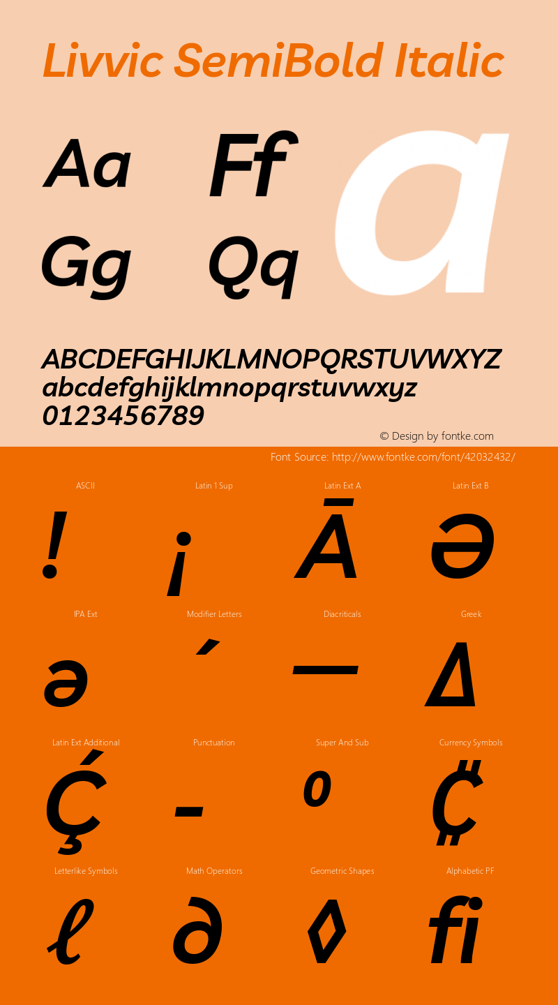 Livvic SemiBold Italic Version 1.001; ttfautohint (v1.8.2)图片样张