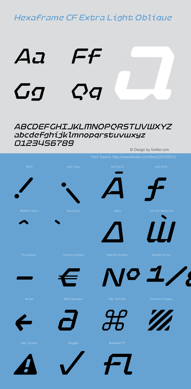 Hexaframe CF Extra Light Oblique Version 1.000;hotconv 1.0.109;makeotfexe 2.5.65596图片样张