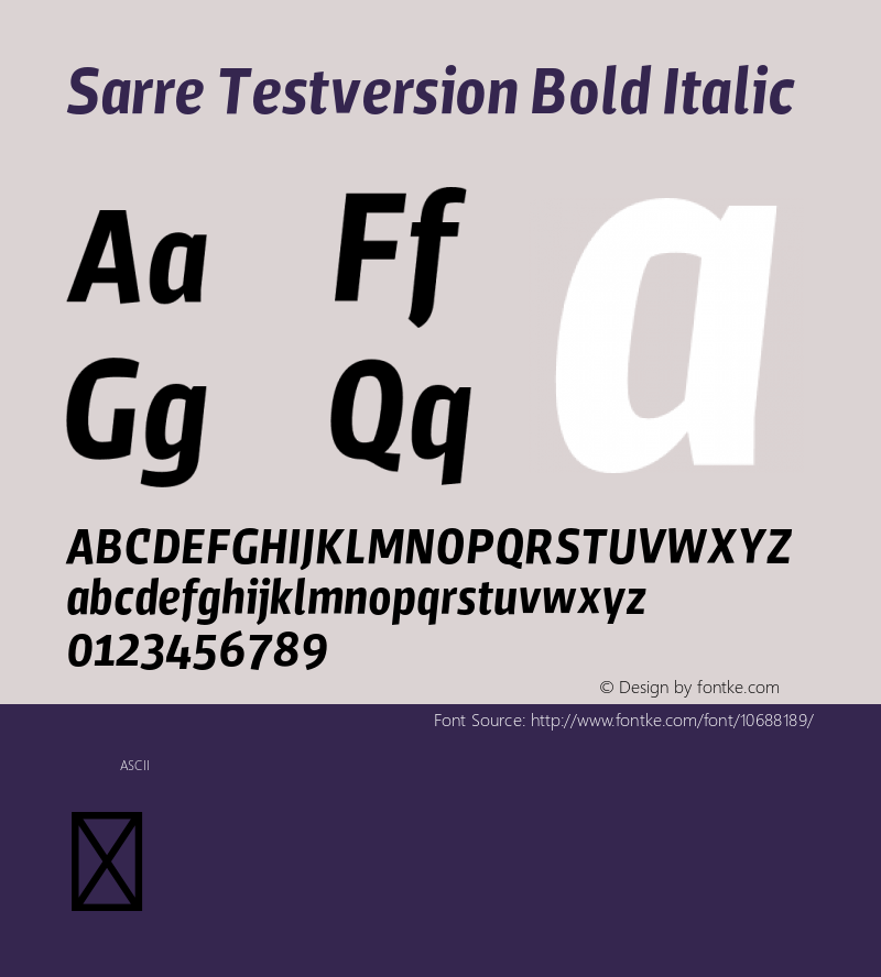 Sarre Testversion Bold Italic Version 1.000;PS 001.000;hotconv 1.0.70;makeotf.lib2.5.58329图片样张