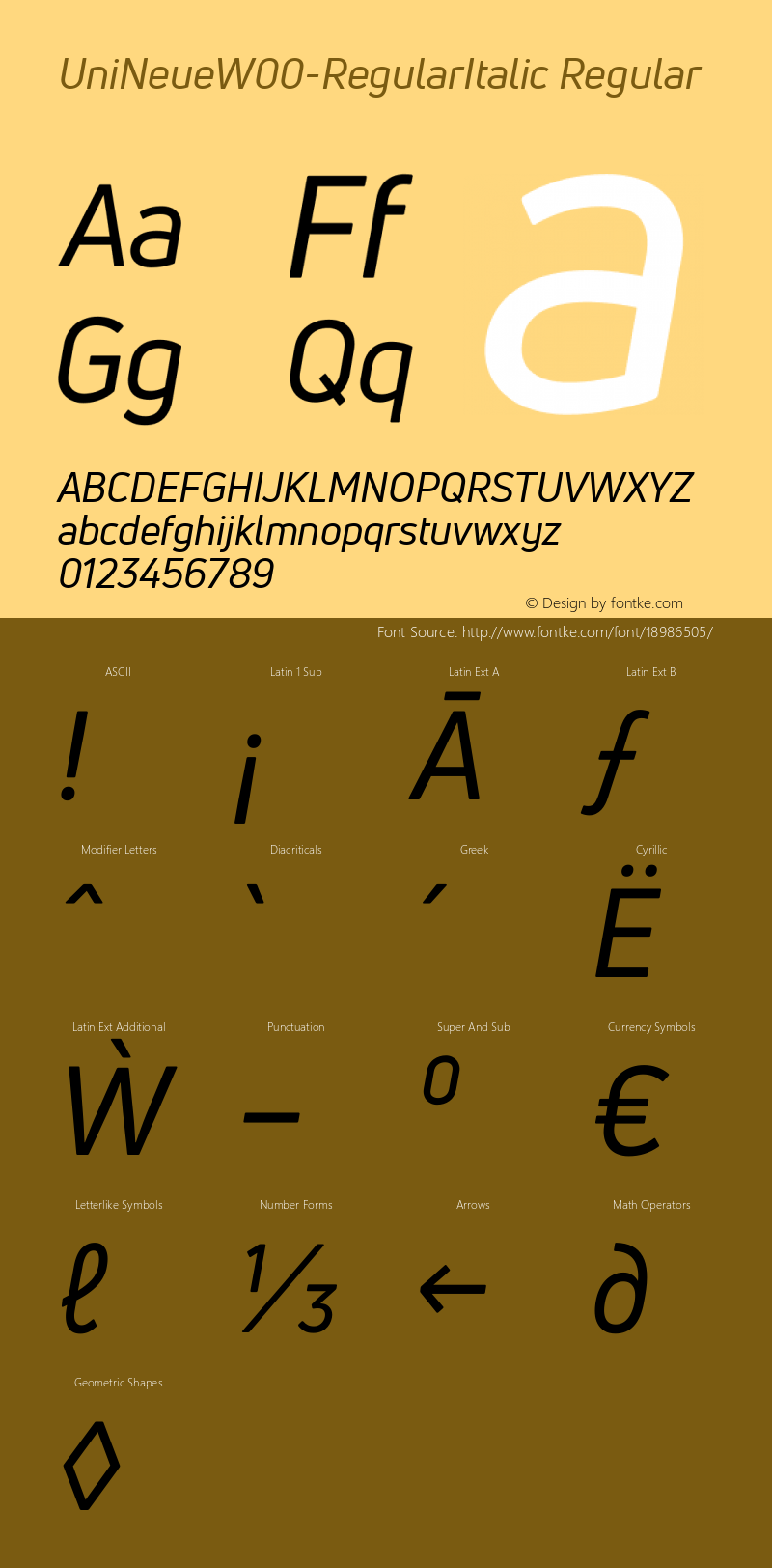 UniNeueW00-RegularItalic Regular Version 1.00图片样张